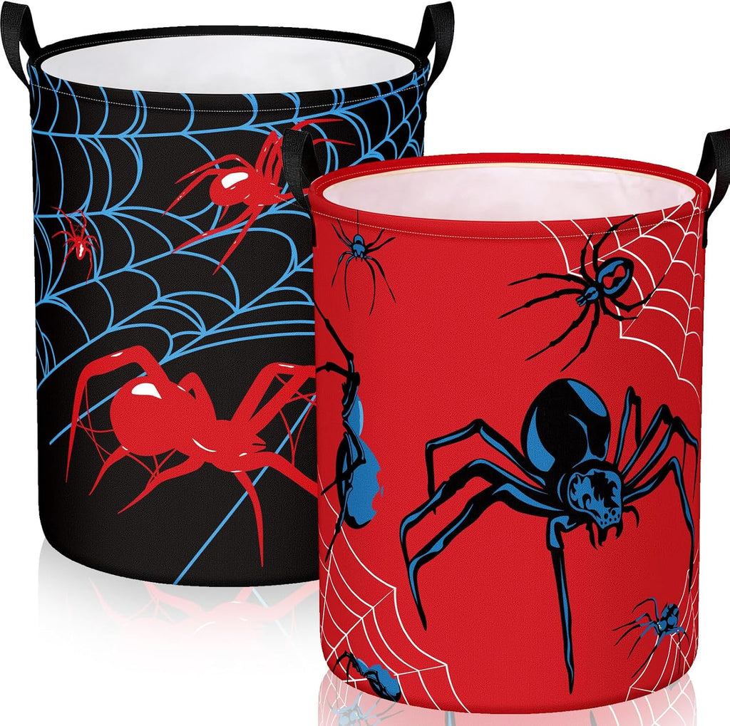2 Pcs Spider Web Laundry Hamper Basket Large 17.3 x 13.8 Inch Round Collapsible Toy Storage Organizer Basket Bin with Waterproof Layer for Closet Bedroom Playroom Nursery Toy Dirty Cloth