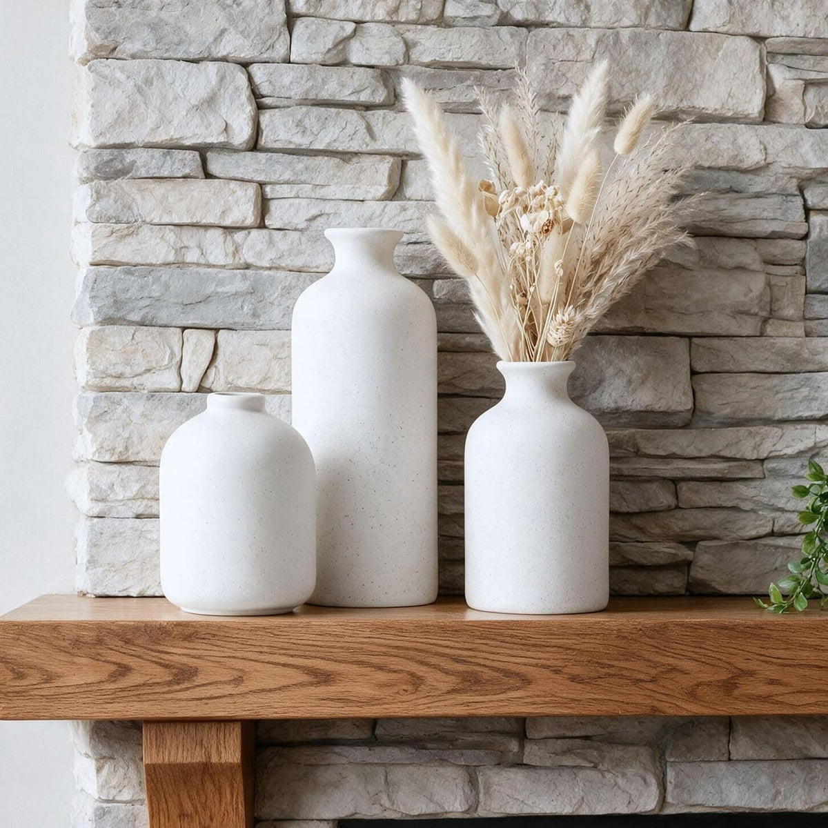 Small White Ceramic Vase Set of 3,Modern Boho Farmhouse Flowers Vases