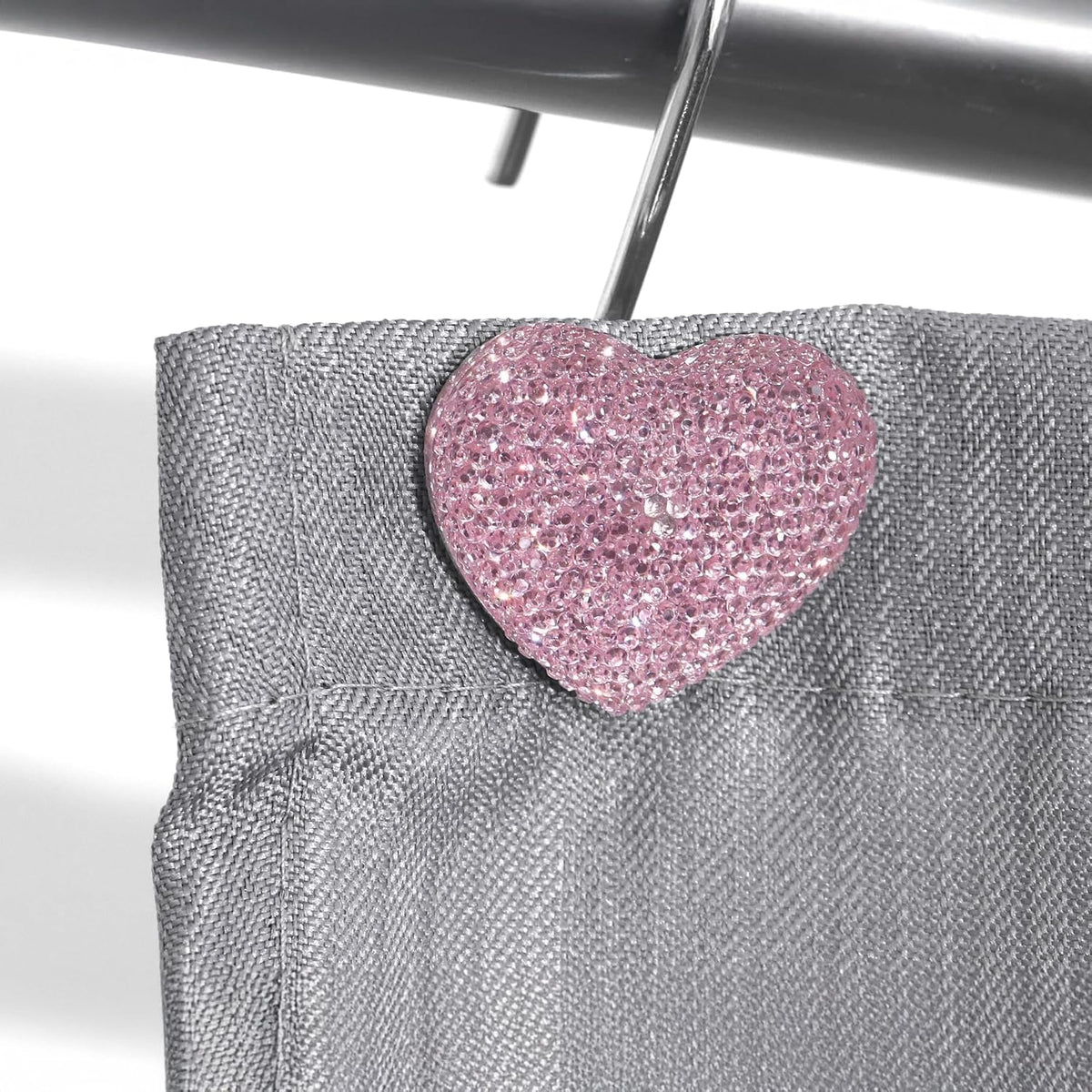 Pink Bling Shower Curtain Hooks: Cute Heart Bathroom Curtain Rings, 12Pcs