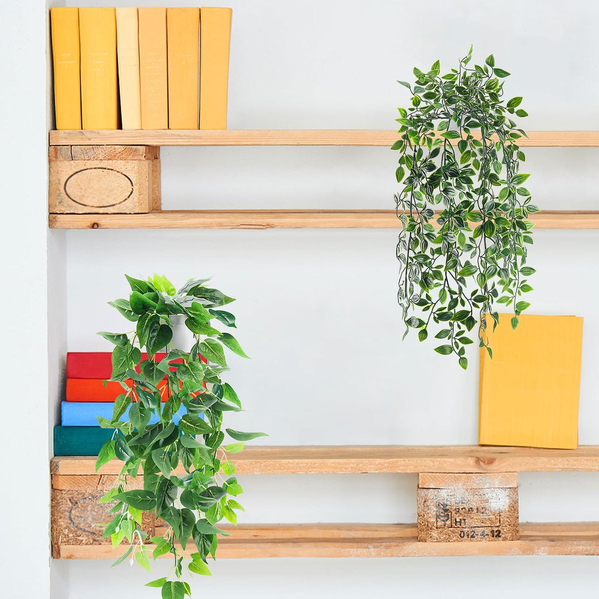 Der Rose 2Pcs Fake Hanging Plants Artificial in White Pots for Office Decor