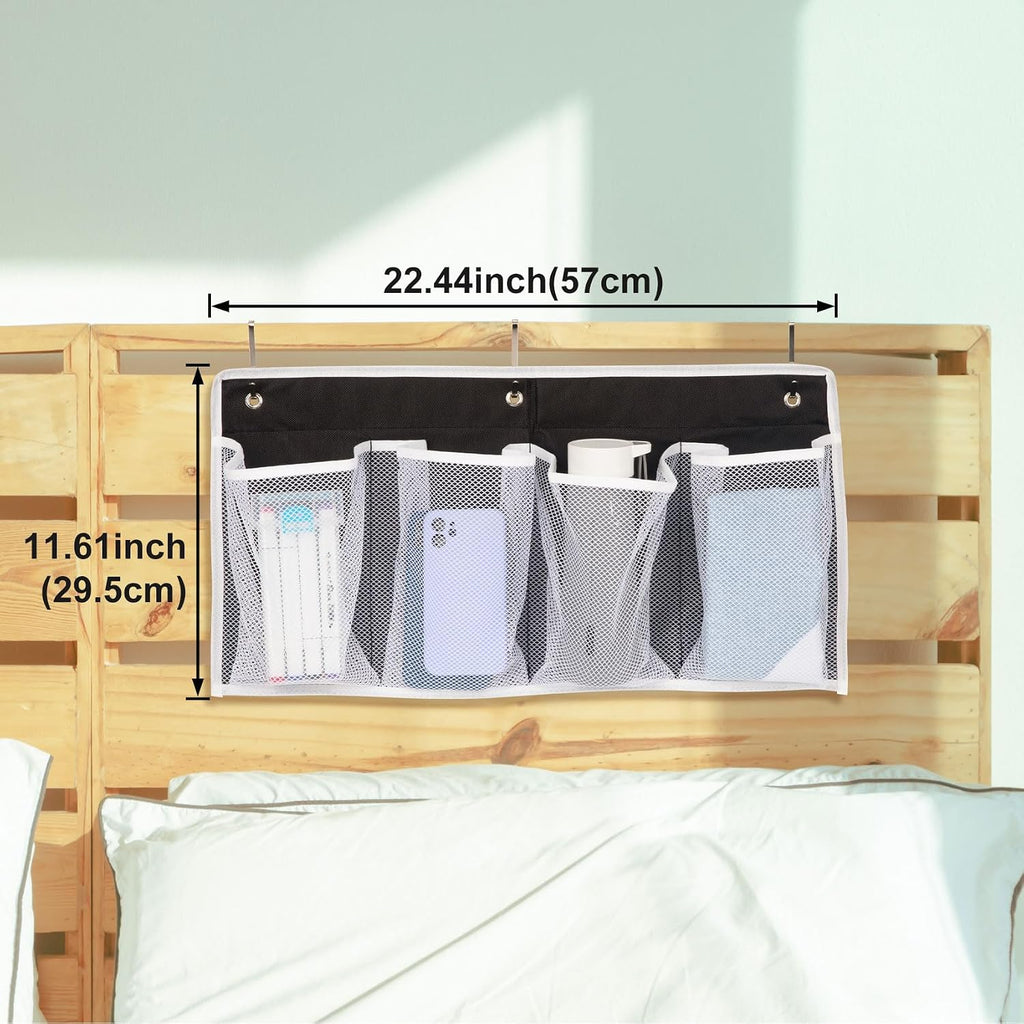 Pndeyo 1pc Bed Hanging Shoe Organizers with 3pcs Hooks, 22.44x11.61in,Black