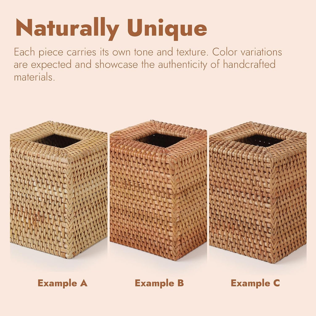 Rattan Tissue Box Cover Square, Hand Woven Wicker Tissue Holder, 5.5 x 5.5 X 5.7 inch, Natural (Pack of 3)