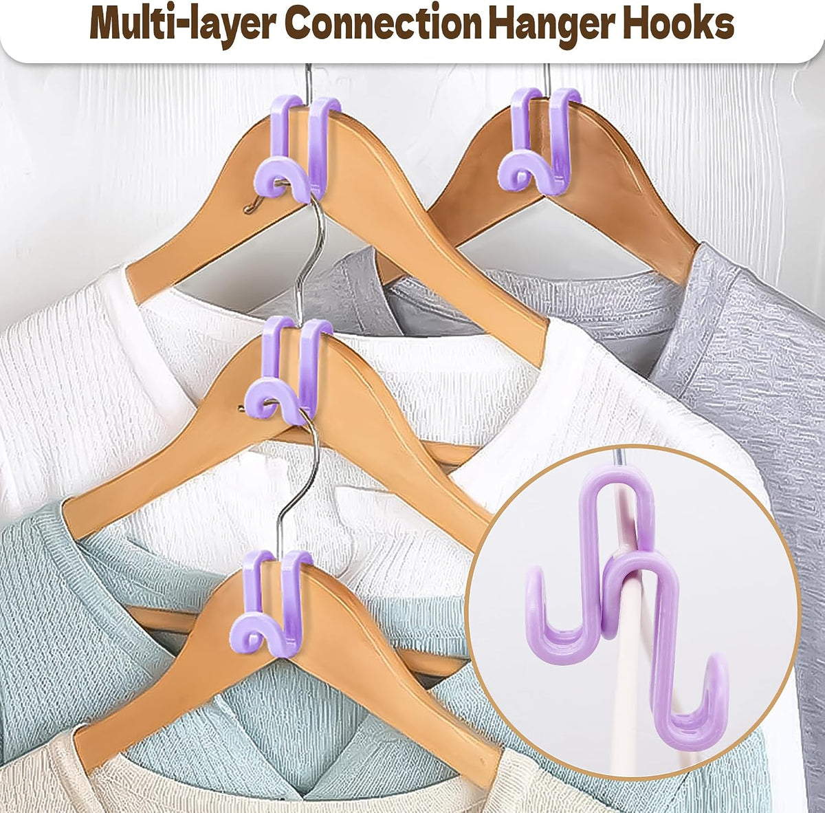 Mlici 60 Pcs Space Saving Hanger Connect Hooks for Closet Organizer, Purple