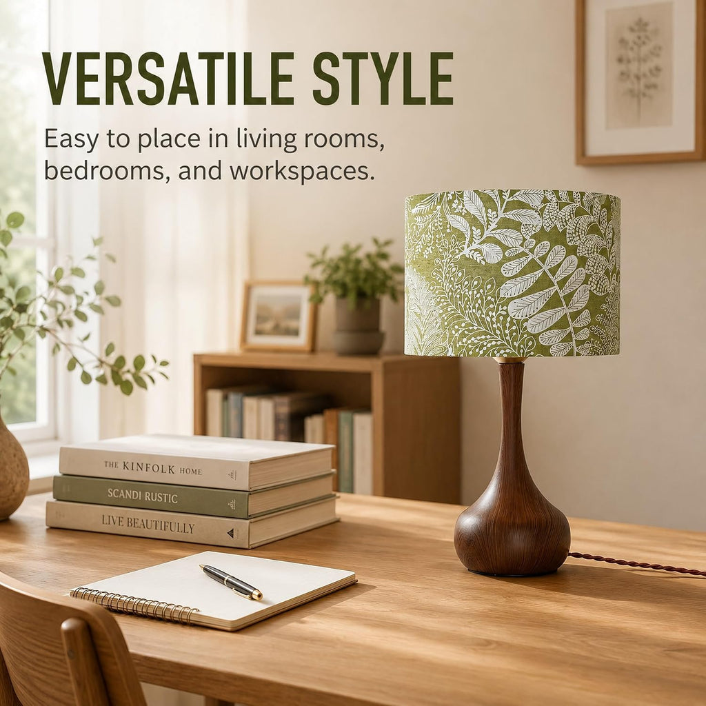 17" Small Green Shade Red Brown Table Lamp for Bedroom Living Room