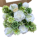 FACINOC Rose Artificial Flowers White Sage Green Bouquet Fake Flower Bulk