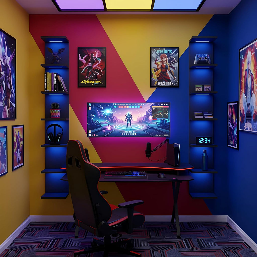 VIWODS 7 Tier Wall Shelf with RGB Lights, Black