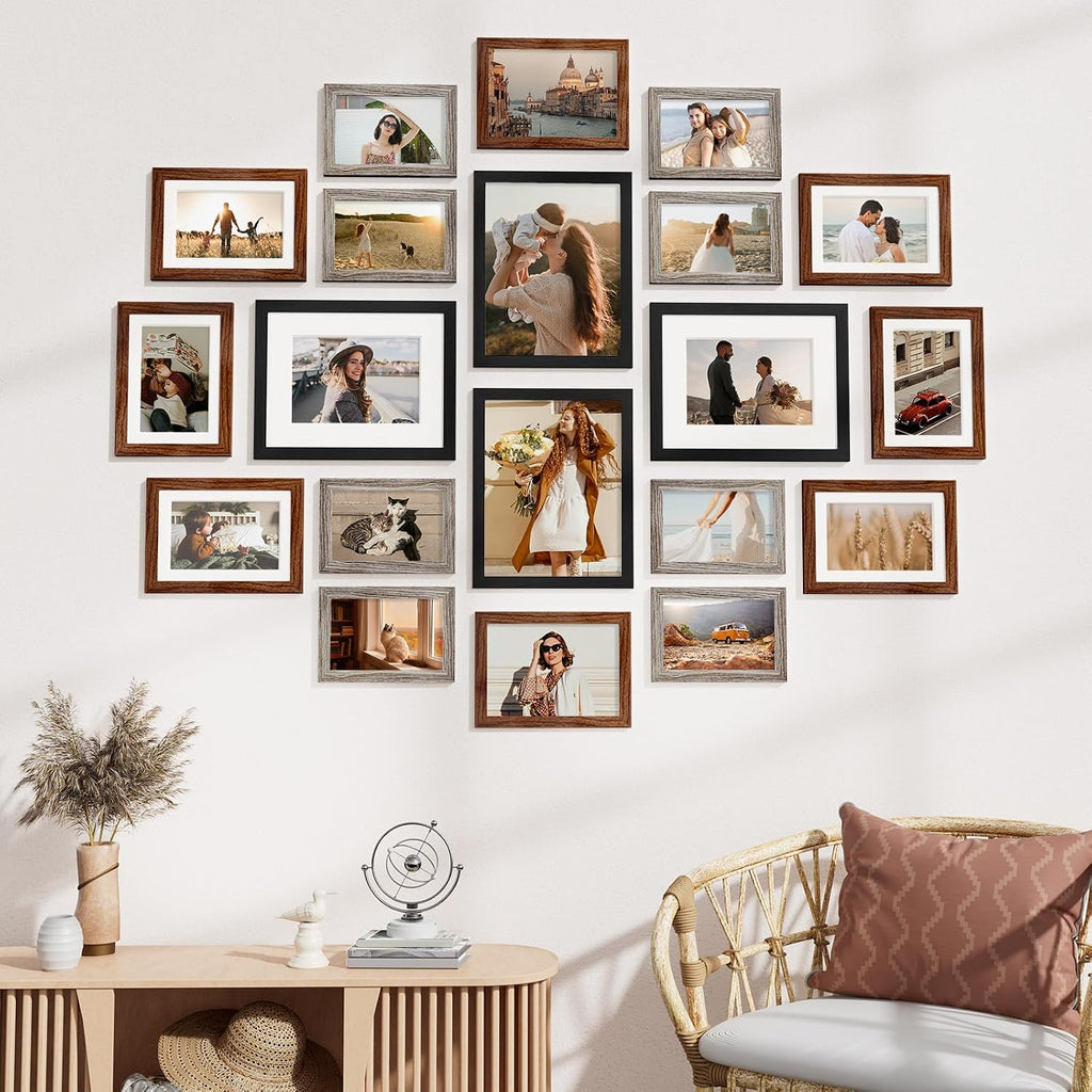 Vittanly 20 Pack Gallery Wall Frame Set, Black, Walnut Brown, Dark Grey