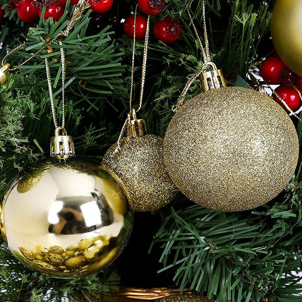 NJN 100pcs Christmas Ball Ornaments, Shatterproof Christmas Ornaments Set with Hand-held Gift Package for Xmas Tree (Gold)