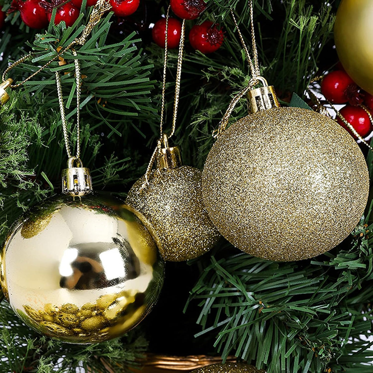 NJN 100pcs Christmas Ball Ornaments, Shatterproof Christmas Ornaments Set with Hand-held Gift Package for Xmas Tree (Gold)