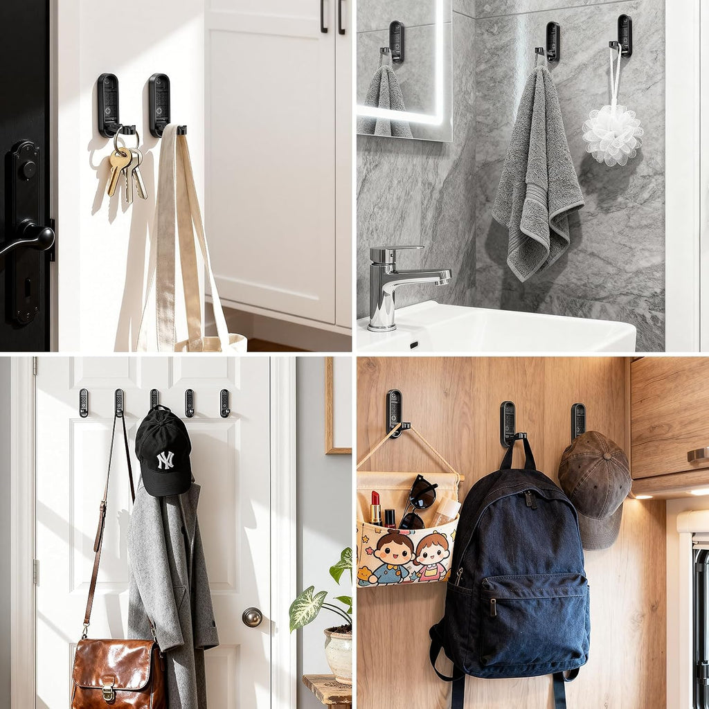 Folding Coat Hooks, Zinc Alloy Foldable Wall Hooks Heavy Duty Bathroom Towel Hooks Flip Down Towel Hooks for Hanging Coat Towels Clothes Hat Bags Keys 2 Pack (2, Black)