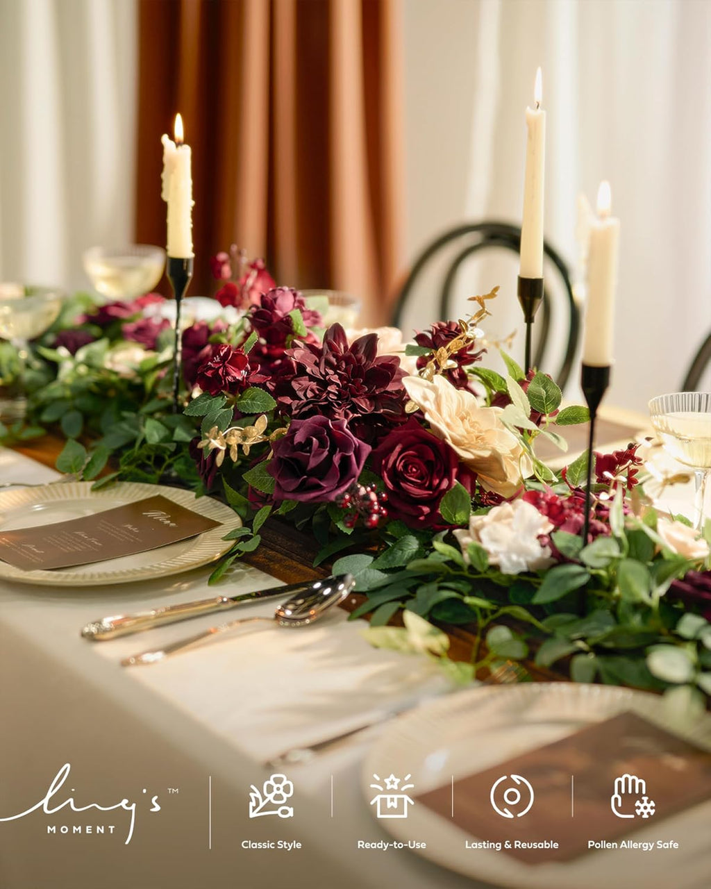 Ling's moment Burgundy Artificial Dahlias, Silk Wedding Flowers, 9 pcs
