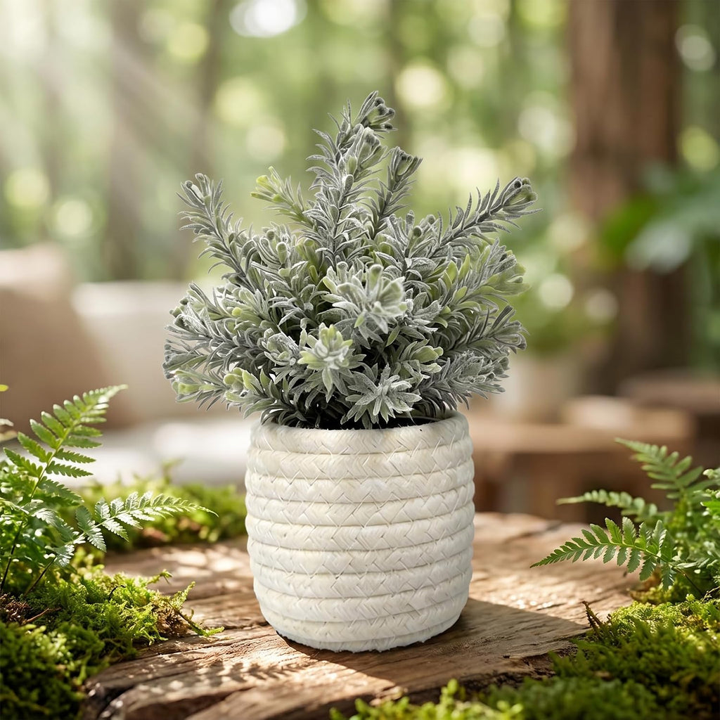 Hopewood Small Artificial Plants Eucalyptus with a Weave Basket Potted Plants for Home Office Desk Farmhouse Indoor Decor
