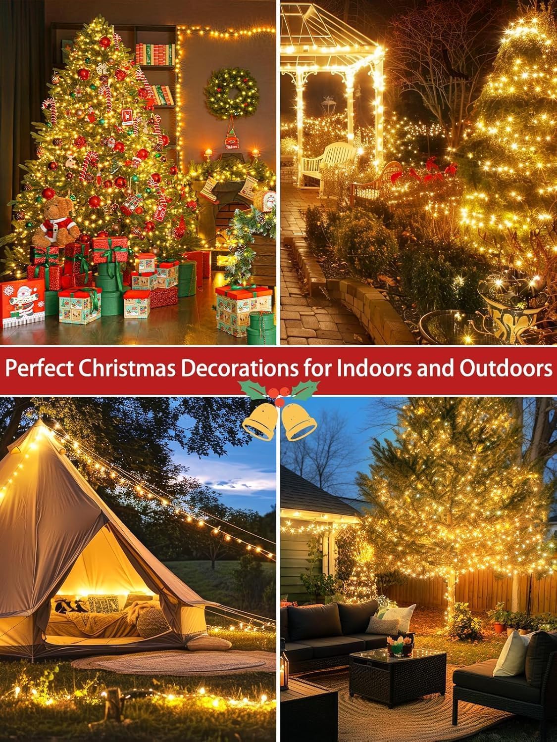 2 Pack 400 LED Christmas Lights 13 Modes Extendable Christmas Tree Lights