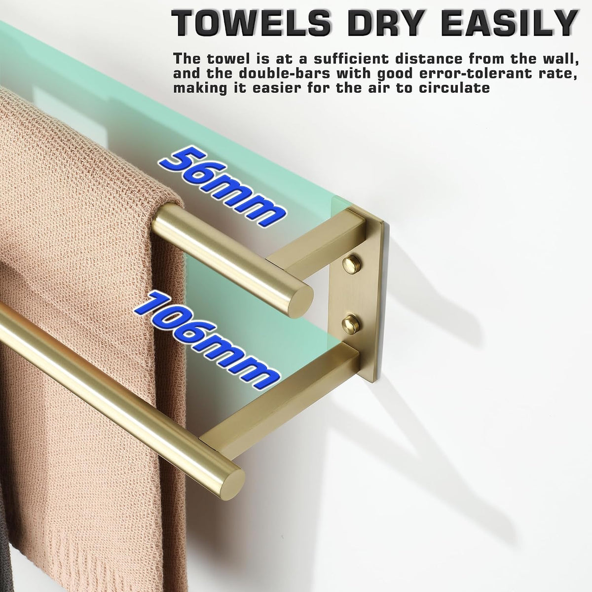Alise 28‘’ Double Towel Bar for Bathroom Wall Mounted, Brushed Gold
