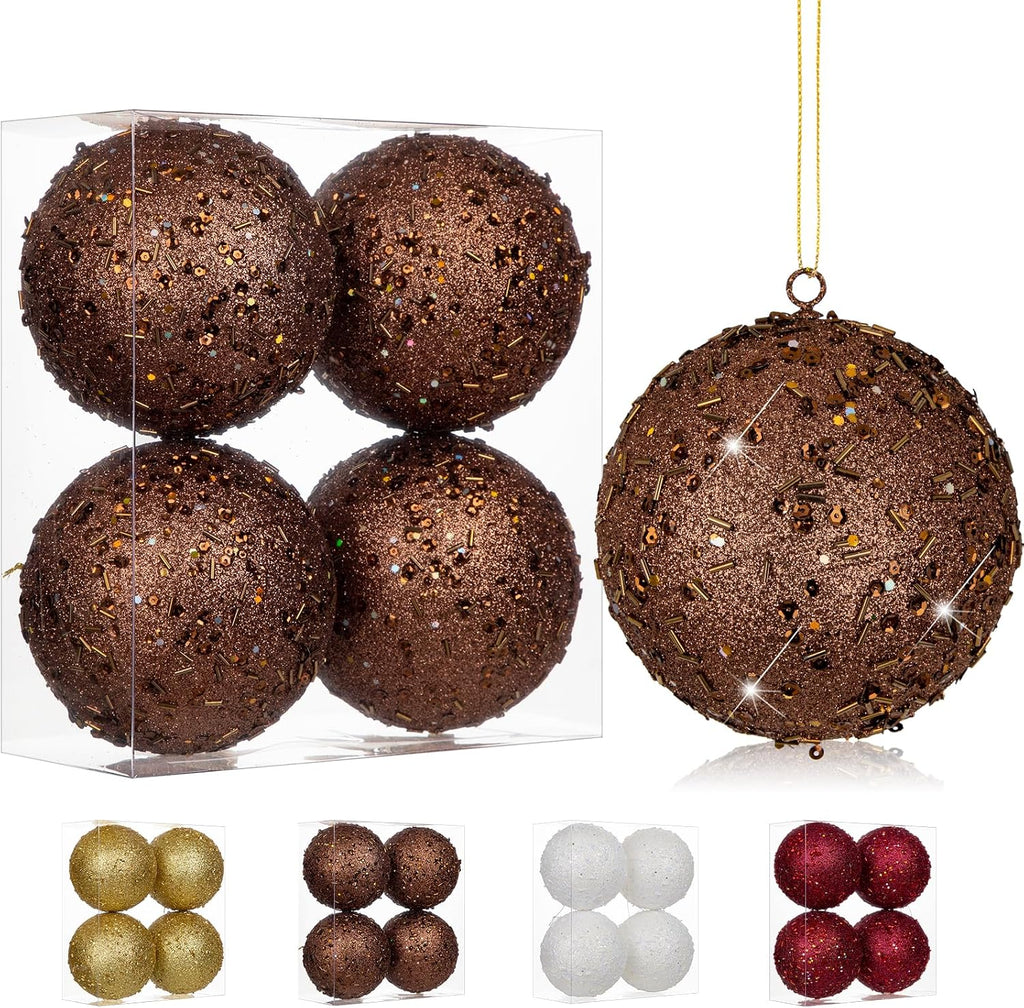 4Pcs 4.7" Large Bronze Christmas Balls Ornaments for Christmas Trees