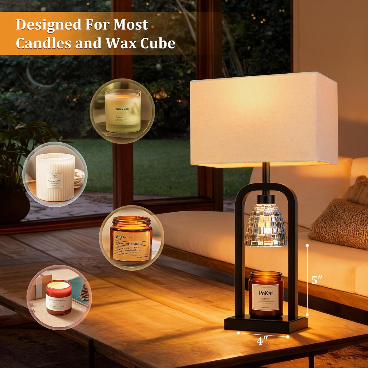 PoKat 21.5'' Matte Black Table Lamps Set of 2 with Candle Warmer & Gift Box