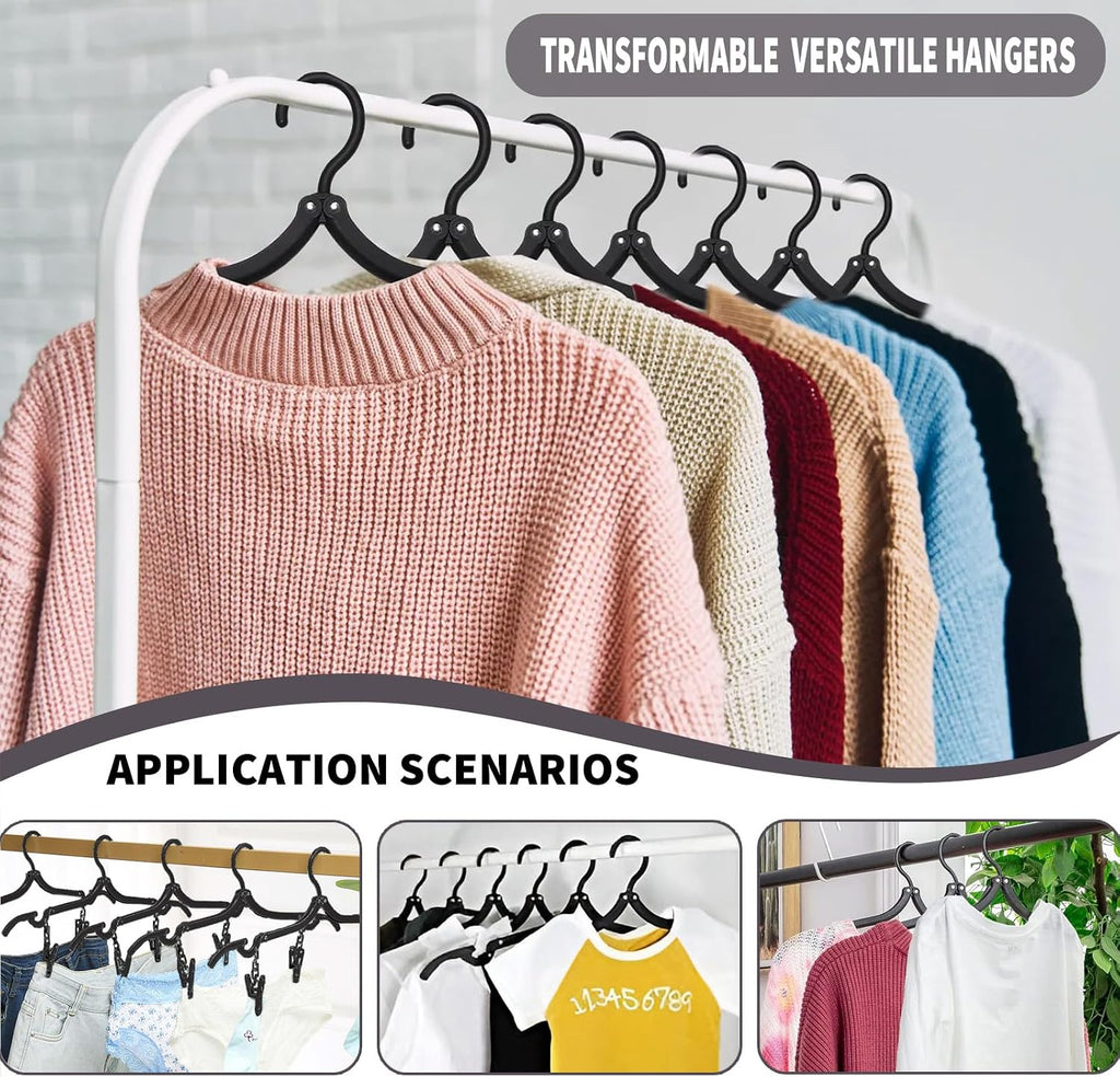 12pcs Black Travel Hangers with 24pcs Clips Foldable for Suitcase, Portable Folding Clothes Hangers, Cruise Ship Essentials Drying Rack for Portable Travel Accessories