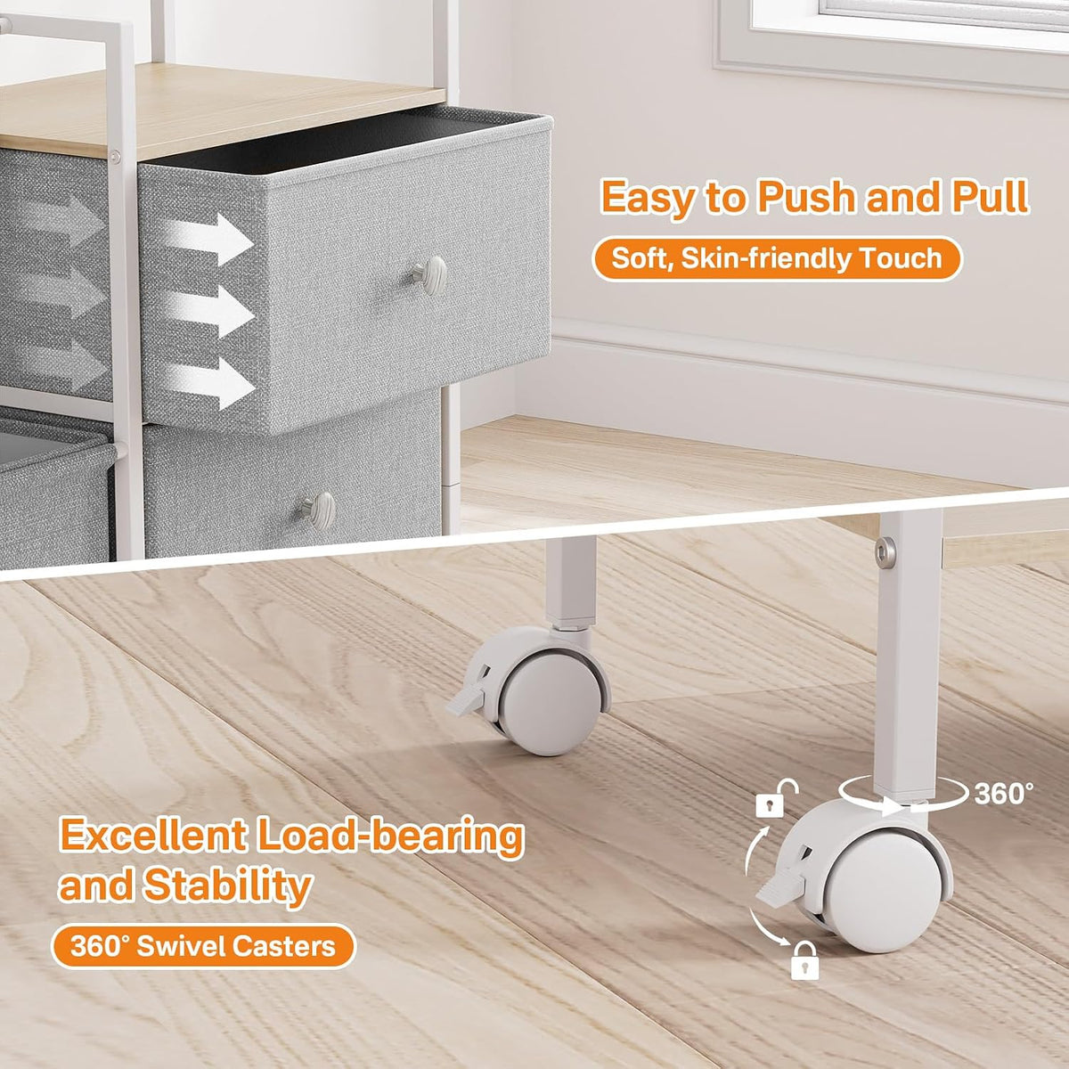 Modanais Baby Diaper Caddy Organizer Rolling Cart with Drawers, Light Gray