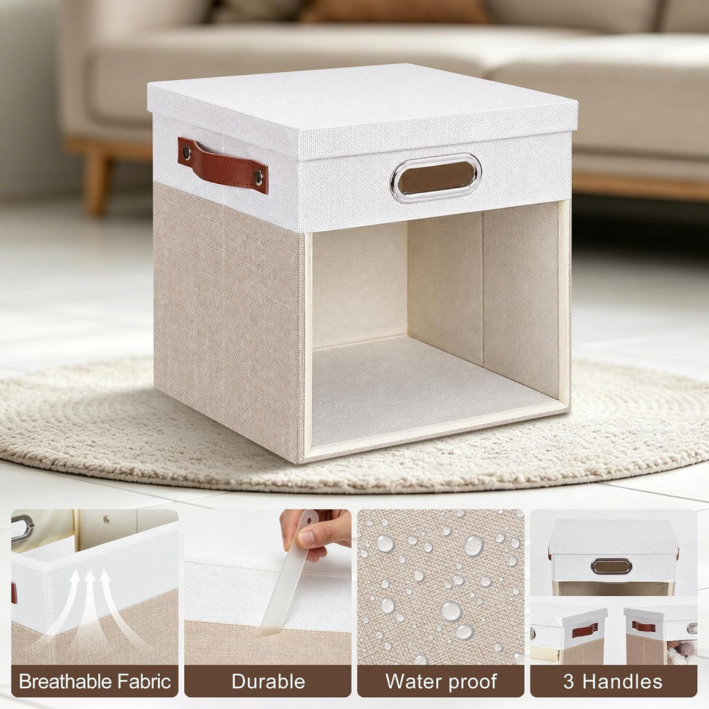13x13 Inch Ultra Thick Fabric Storage Bins with Lids & Windows, 3P