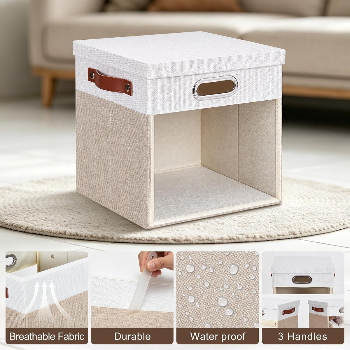 13x13 Inch Ultra Thick Fabric Storage Bins with Lids & Windows, 3P