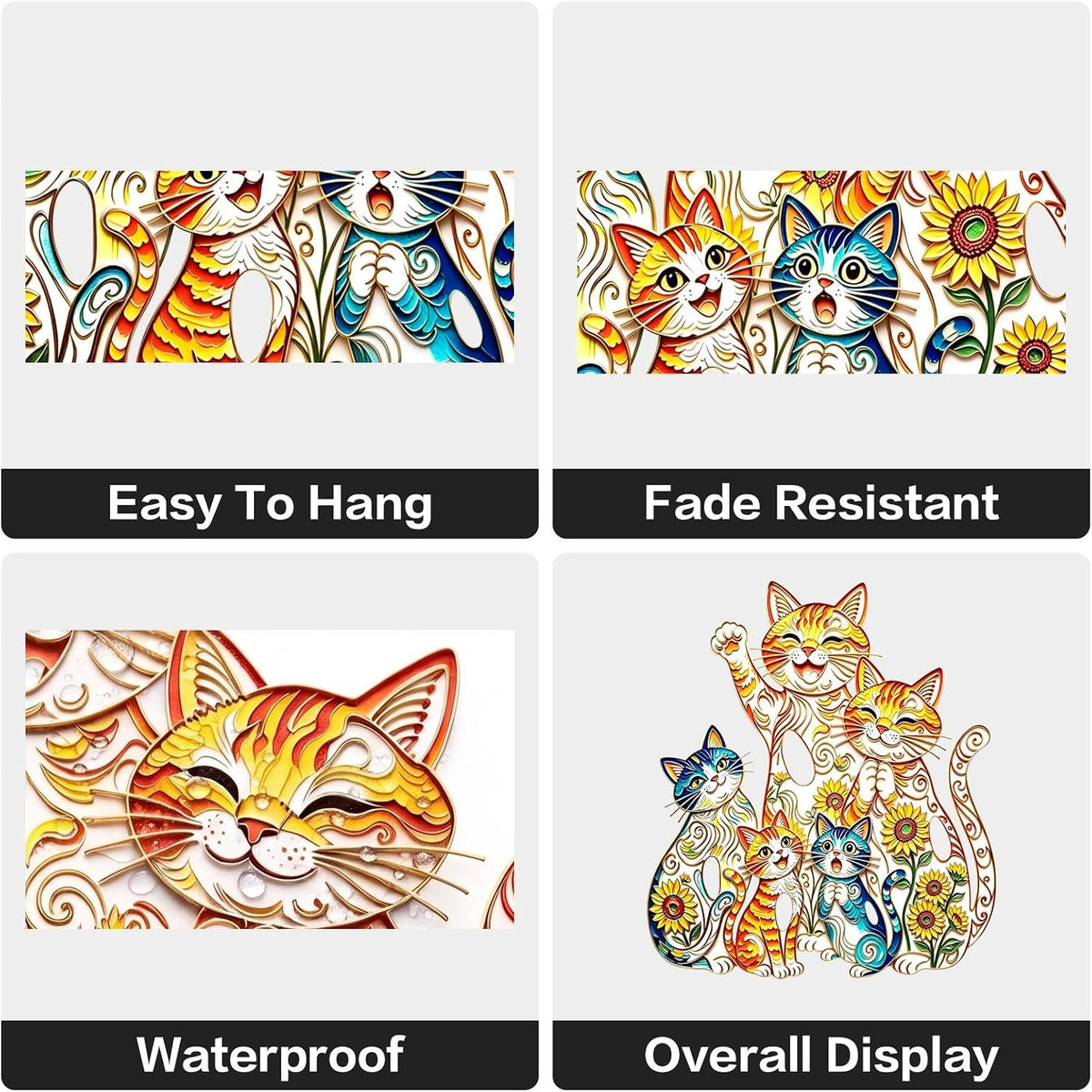 UAPRPG Cat Metal Wall Art,Retro Sunflower Sculpture Abstract Hanging Decor