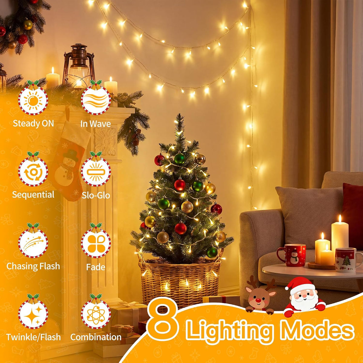 Ollny 100 LED Christmas Lights 33FT, Warm White Connectable Fairy Lights