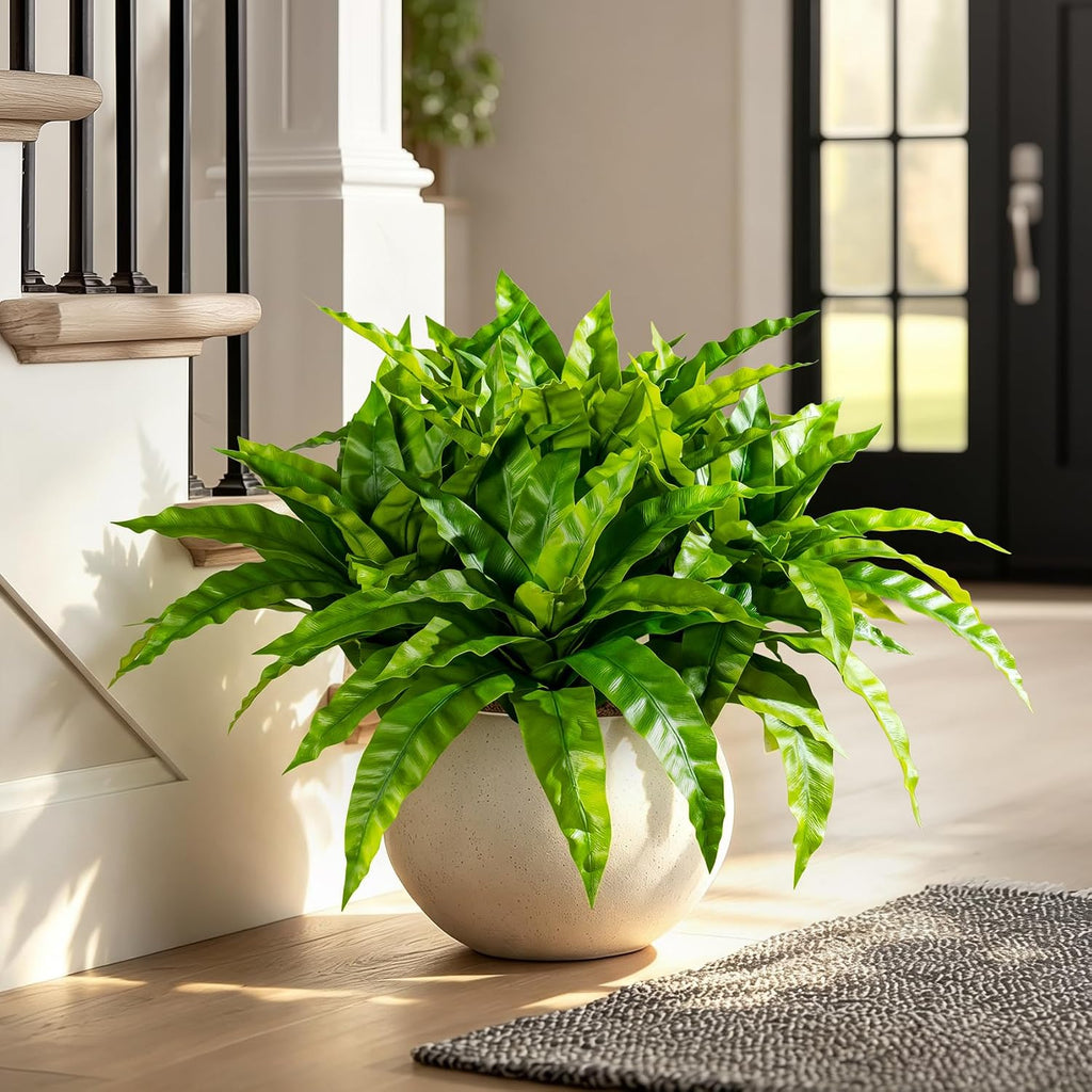 4 Pcs Artificial Greenery Stems Fake Bird Nest Fern Faux Branches Artificial Plants Realistic Fake Dracaena Realistic Plants for Indoor Outdoor Porch Patio Home Office Living Room Decor (Bright Green)