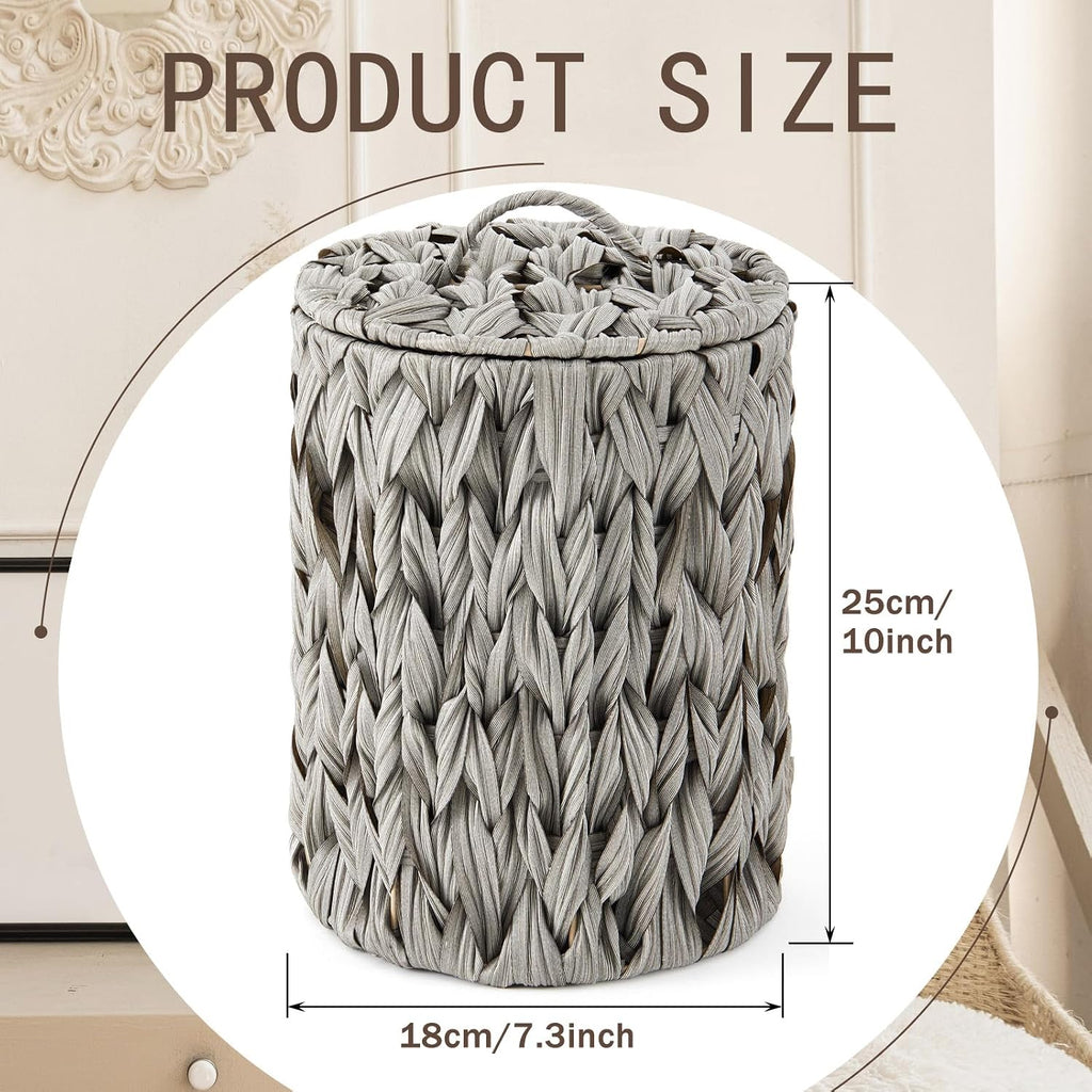 Ctosree 1.3 Gal Boho Wicker Trash Can with Lid, Grey