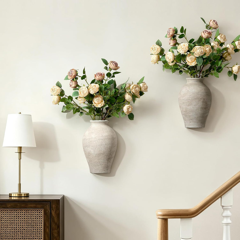 Vanselia 2 Pack Ceramic Wall Vase Home Decor Hanging Planter (12" Retro)