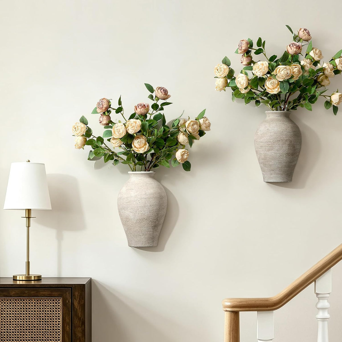 Vanselia 2 Pack Ceramic Wall Vase Home Decor Hanging Planter (12" Retro)