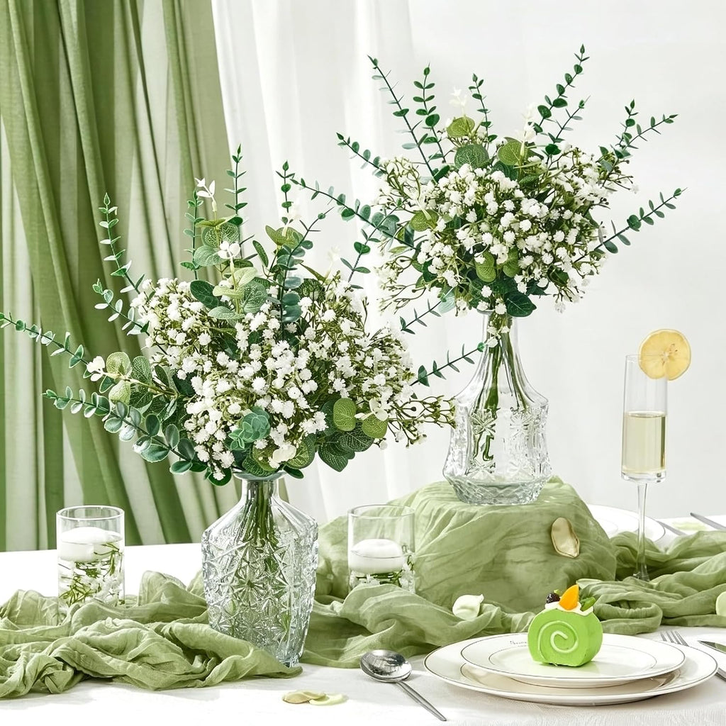 200 Pcs 8 Kinds Mixed Greenery Stem Artificial Faux Eucalyptus Leaves