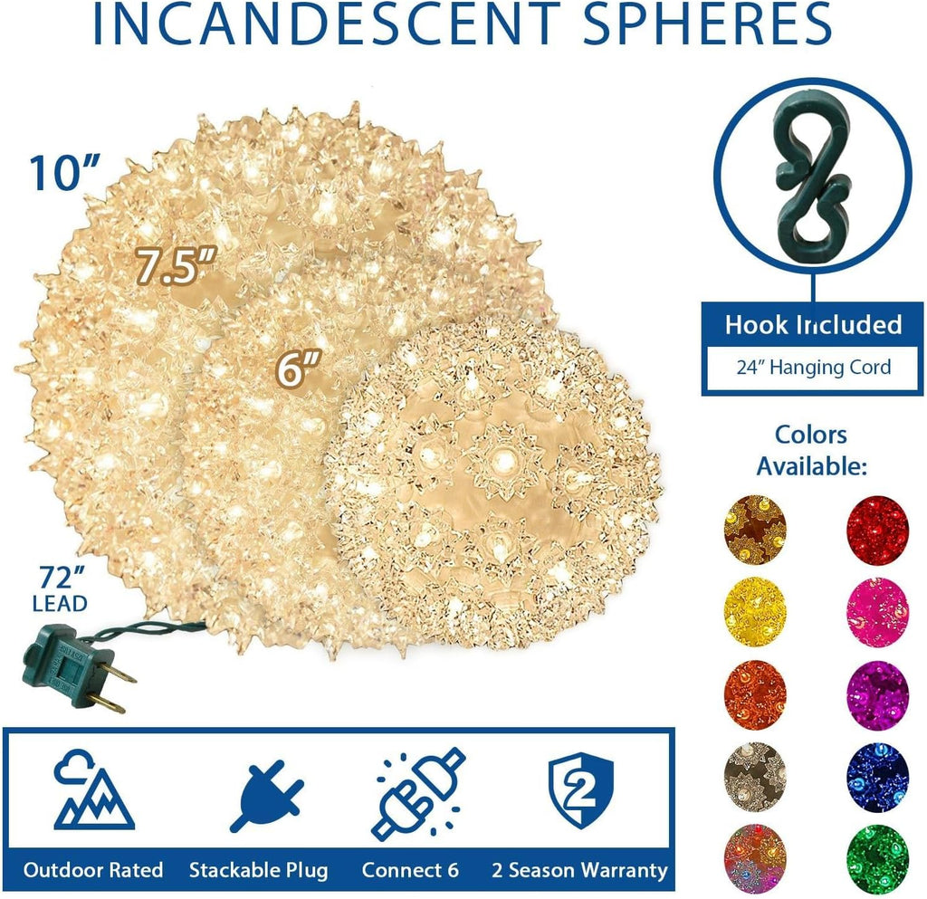 Novelty Lights 7.5in 100 Light Clear Starlight Sphere, Ornament Ball