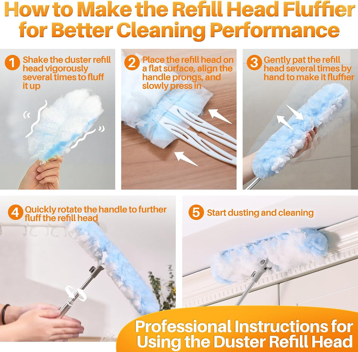JOYMOOP 6 ft Extendable Duster Handle with 24 Heavy Refills, Compatible with Swiffer Duster Refills, Disposable Microfiber Dusting Pads for Home Cleaning, Ceiling, Fan, Window, Hard-to-Reach Areas