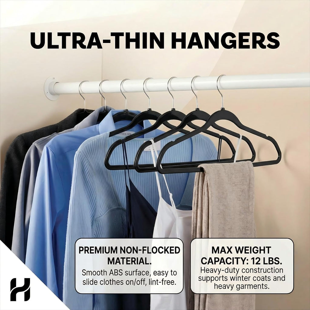 HOUSE DAY Black Plastic Hangers 60 Pack, Ultra-Thin Heavy Duty Non-Velvet