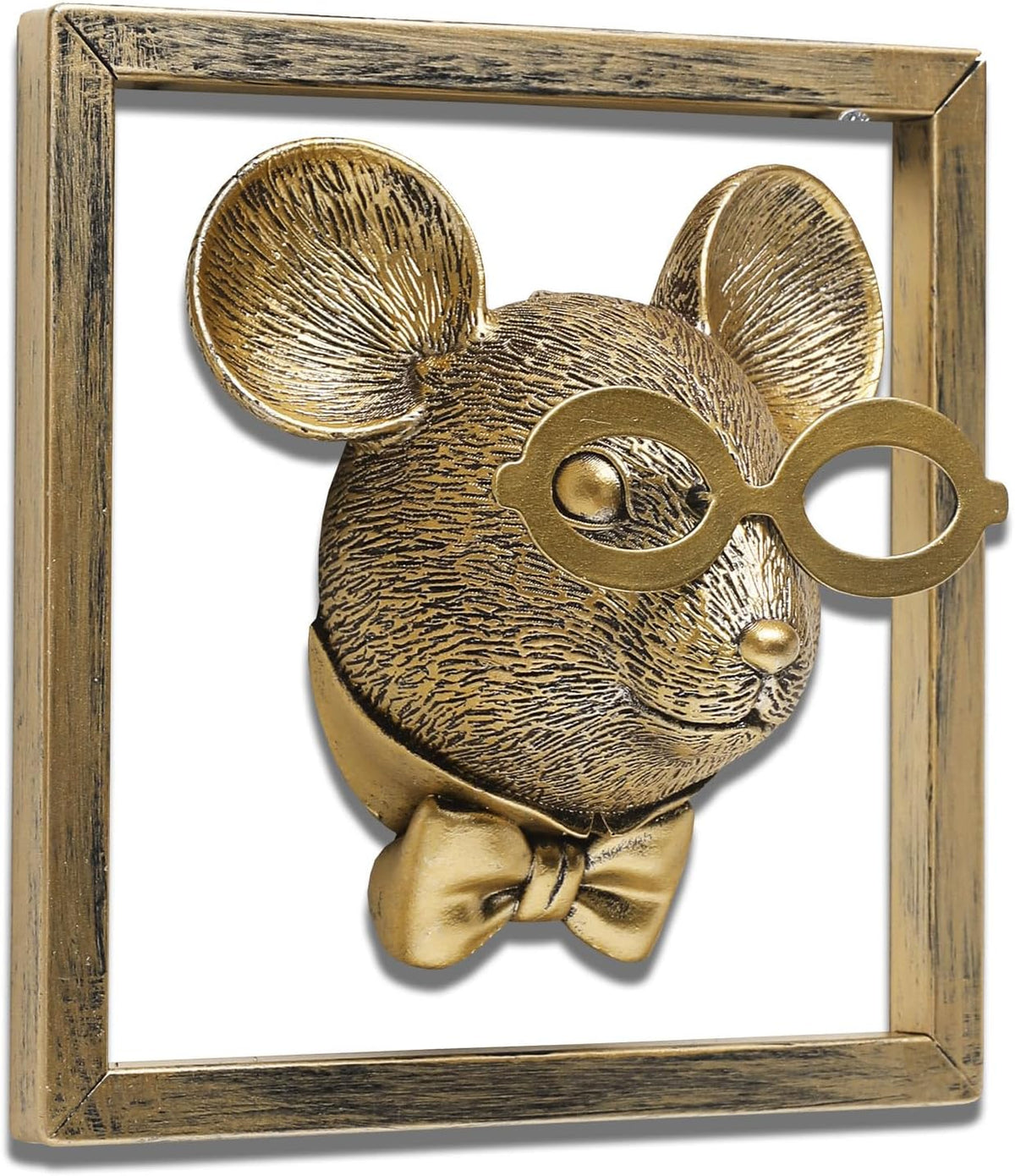 Newinhome Animal Heads Wall Decor (Includes Metal Frame) Resin Animals Sculptures Head Wall Hanging Decoration Gold vintage Wall Sculpture for Living Room Bedroom Office(Rat)