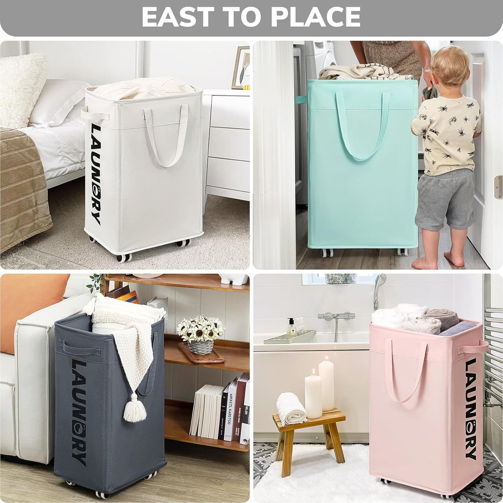 Goodpick 75L Rolling Laundry Basket with Removable Wash Bag for Living Room