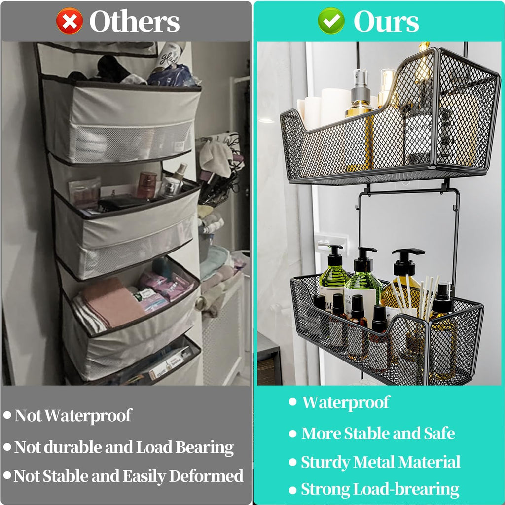 HapiRm Over The Door Organizer - Hanging Door Organizer with 4 Metal Large Capacity Baskets and Adjustable Coat Hook for Bathroom Bedroom Kitchen Pantry Closet Cabinet