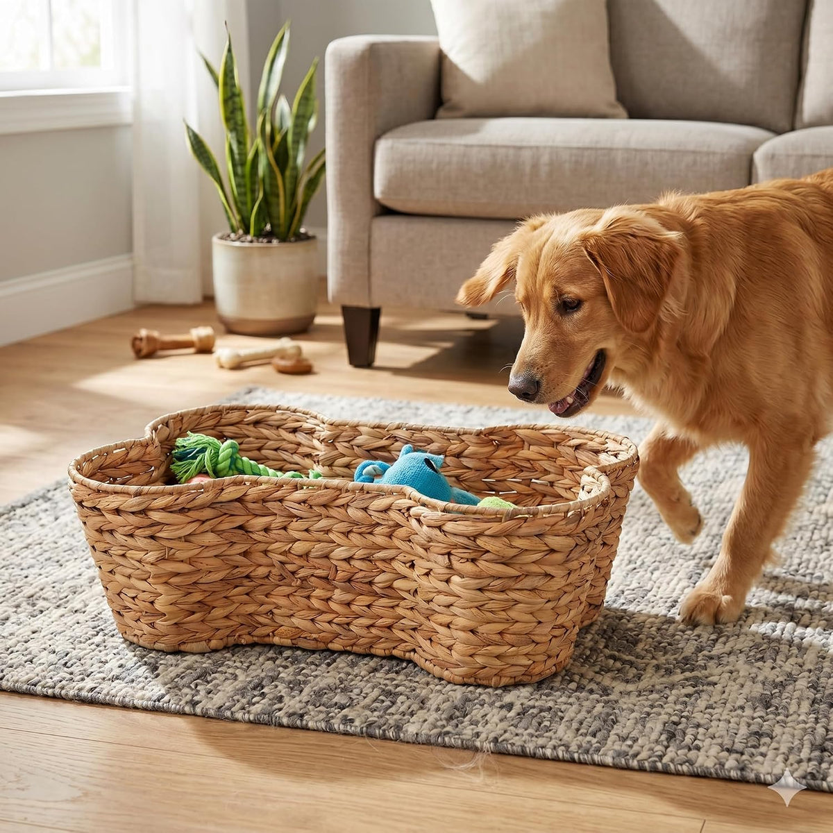 OtterPets Dog Toy Basket, Hyacinth Bone Shaped Dog Toy Bin, 23"x15"