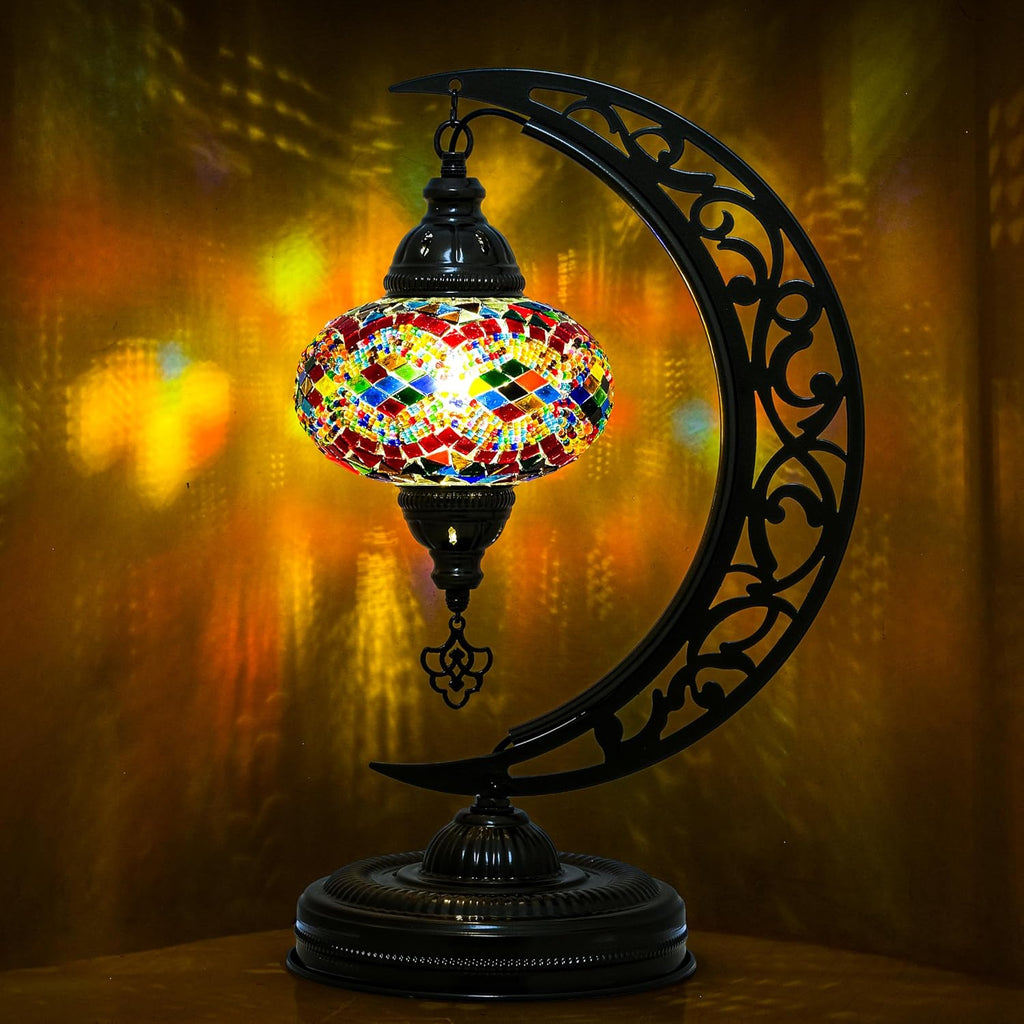 Turkish Mosaic Lamp, Crescent Moon Table Lamp, E12 Bulb Included