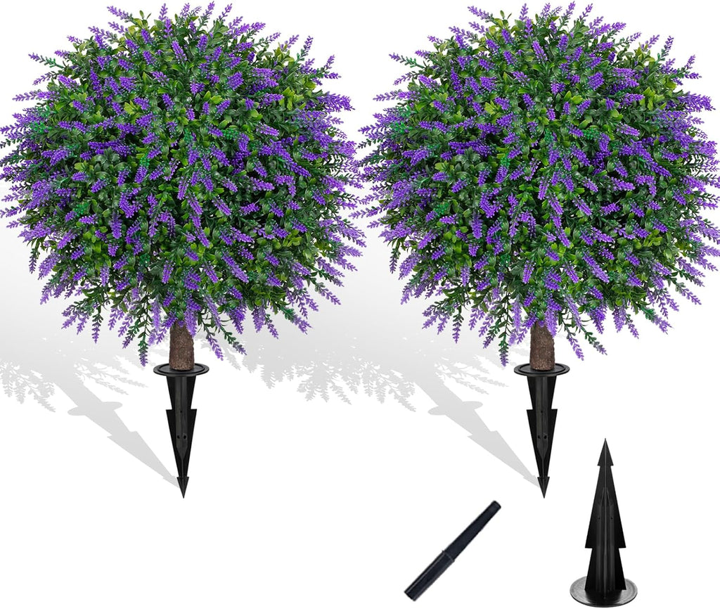 Chillchard 2 Pack UV Resistant Artificial Lavender Boxwood Plants Outdoor