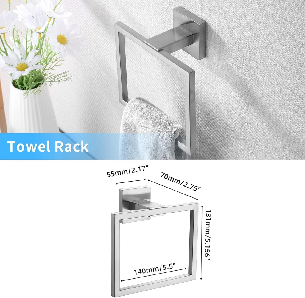 Bathroom Hardware Set Brushed Nickel,16 inch 5-Piece Towel Bar Wall Mount Modern Bathroom Accessories Include Towel Rack,Toilet Paper Holder,2*Robe Hook