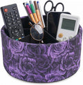 Remote Control Holder, 360°Spinning PU Leather Desk TV Remote Caddy,Desk Storage Box Room Accessories for Controller, Media,Mail,Calculator, Mobile Phone,Pencil(1-B3D Purple)
