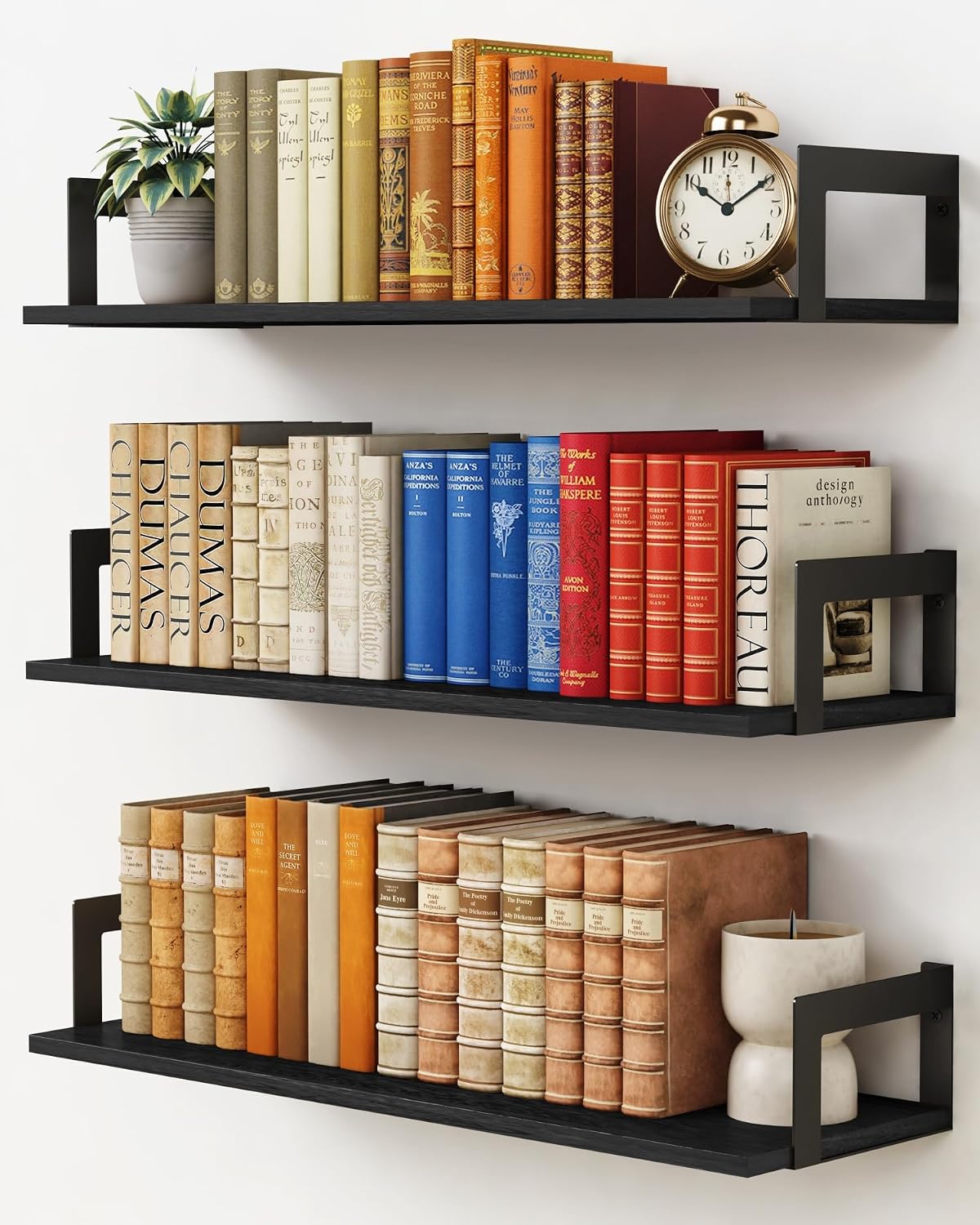 Black Wall Shelves for Bedroom 24 Inch Long, 8 In Deep Floating Shelves