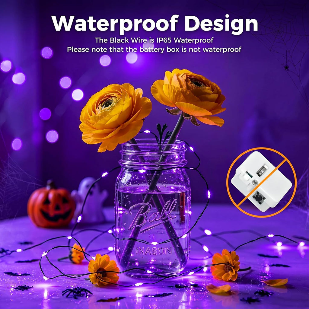 btfarm 12 Pack Purple Halloween Fairy Lights Battery Operated with 3 Modes