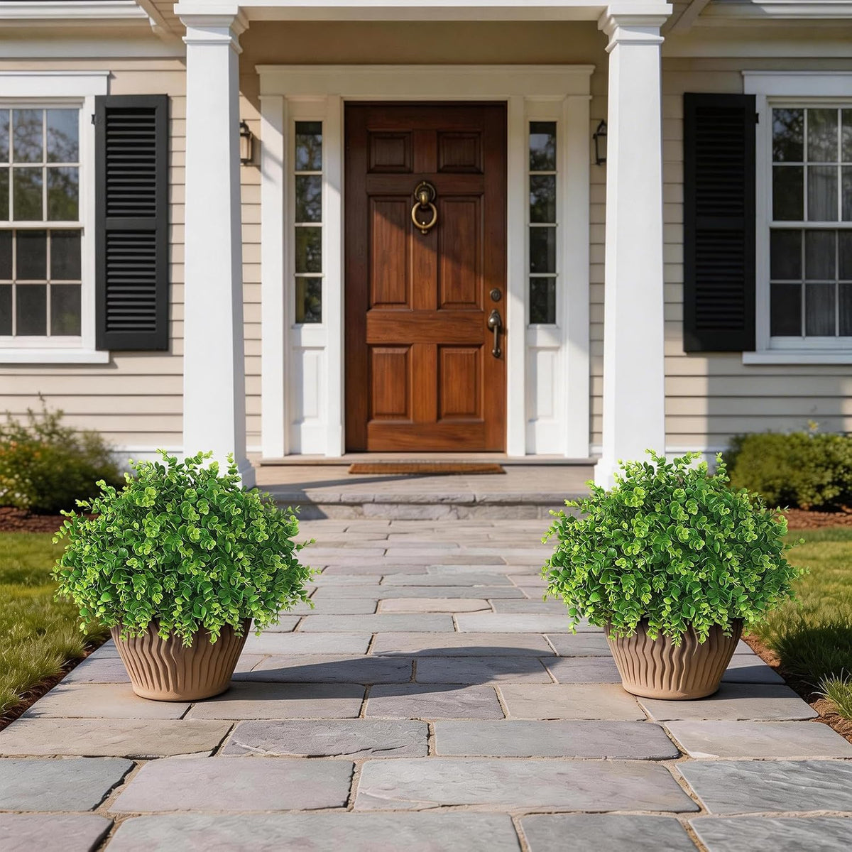 2Set Lifelike Touch Fake Eucalyptus Topiary Ball Trees for Porch(Green)