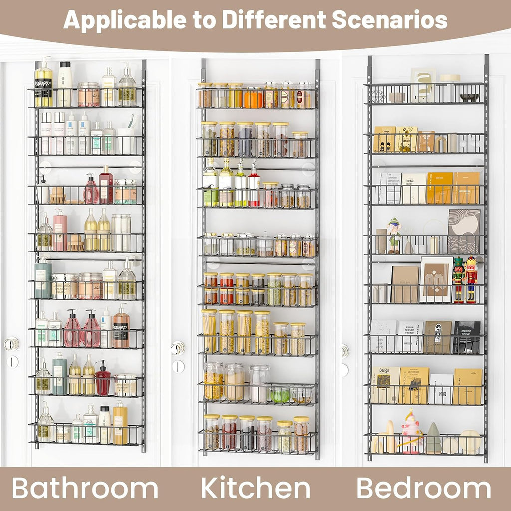 ElegantArray 8-Tier Pantry Door Organizer, Hanging Storage Basket Deep Gray