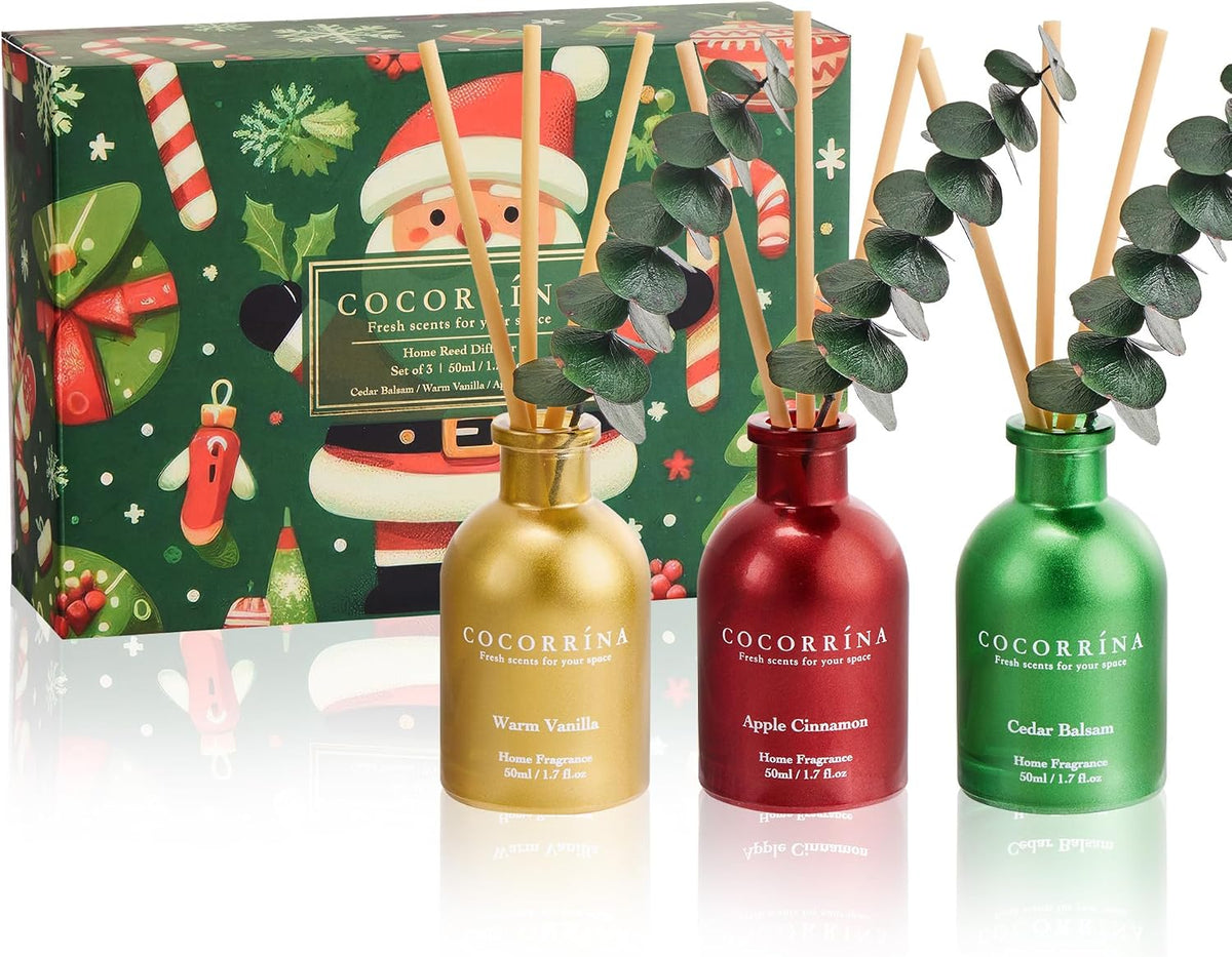 COCORRÍNA Christmas Reed Diffuser Set of 3 with Dried Eucalyptus