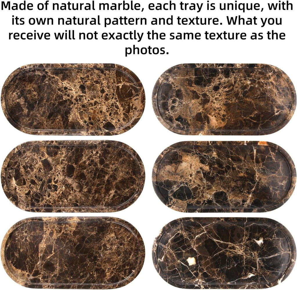 Oval Marble Bathroom Vanity Tray, Dark Brown, 10" x 5" x 0.6"