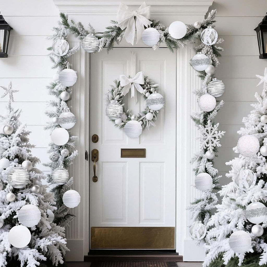 Lyrow 12 Pcs Christmas Balls Ornaments, White, 2.36''