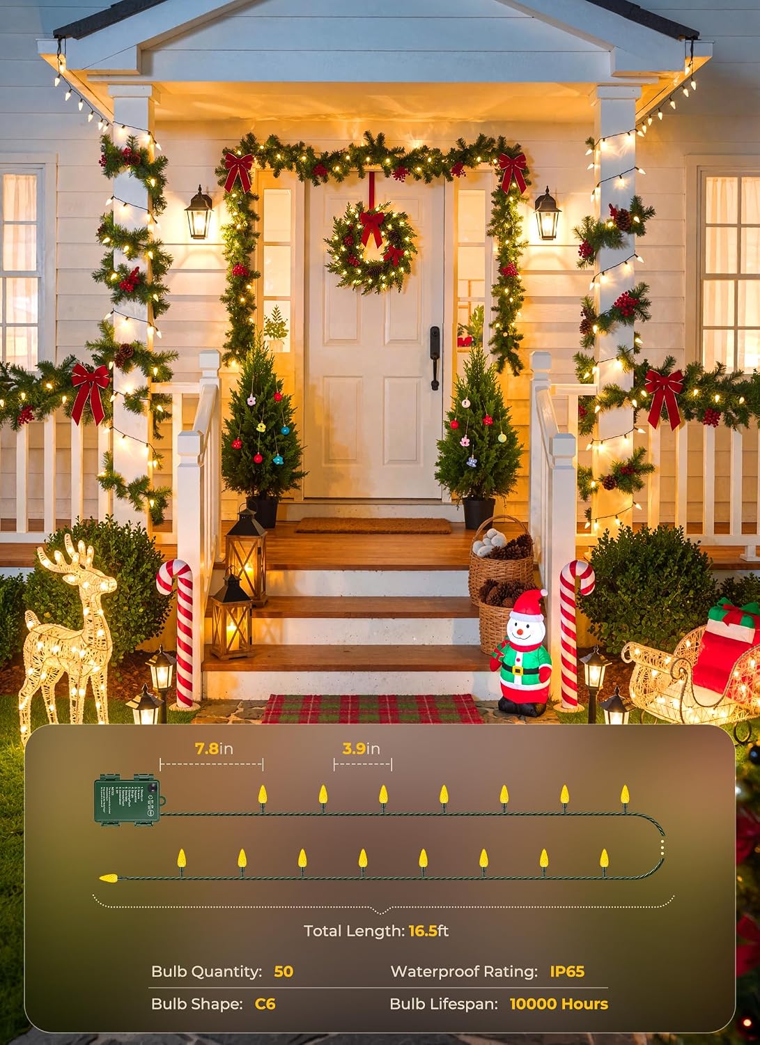 Brightown 1 Pack Battery Operated Christmas String Lights 16.5FT Warm White